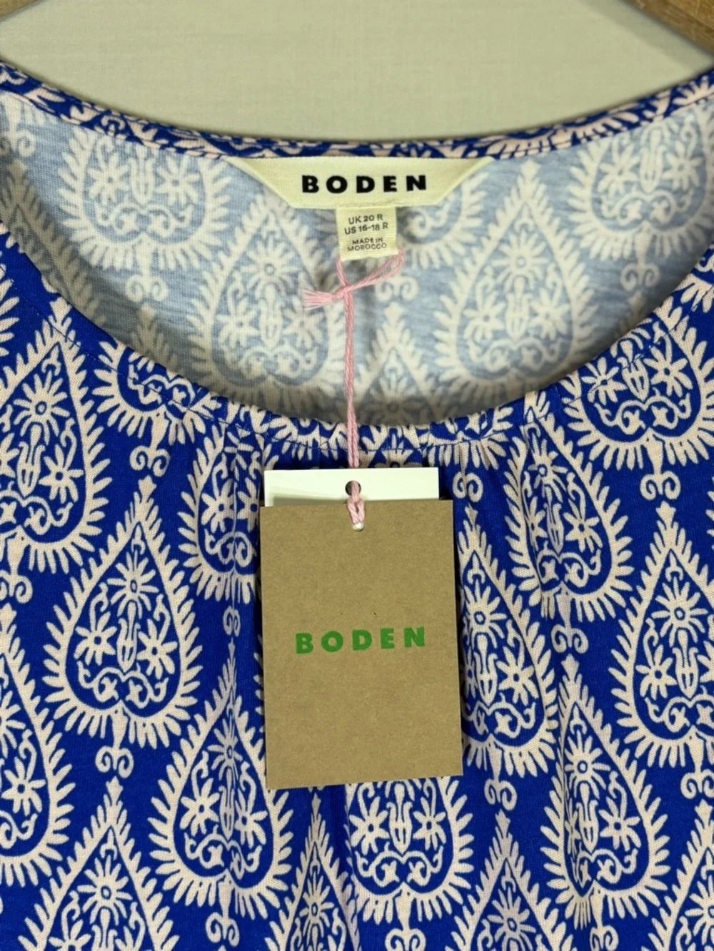 Boden Blue White Print Midi Dress US 16-18 Pockets Short Sleeve NWT - Picture 5 of 9